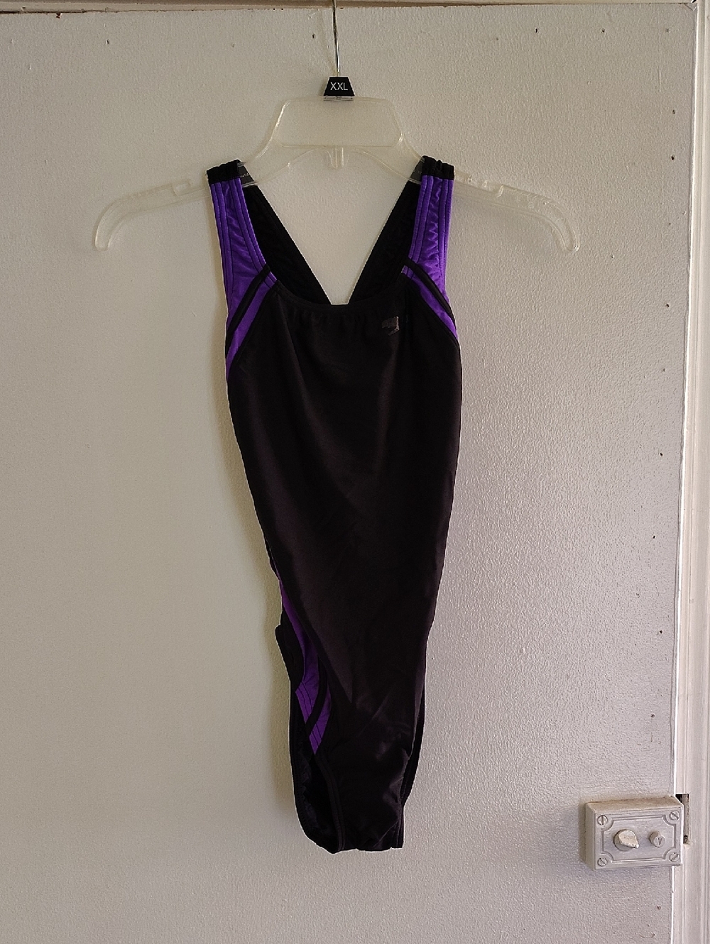 Speedo Black and Purple Athletic One-Piece Swimsuit